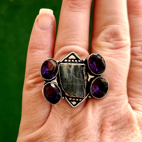 New Natural Kyanite & Amethyst 925 Silver Ring. - Picture 4 of 8
